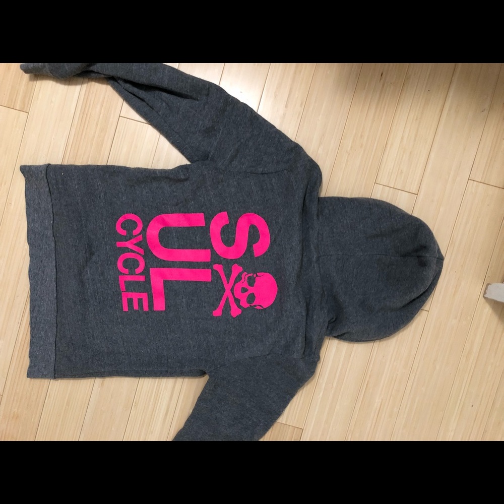 NWT SoulCycle hoodie. Grey with pink font
